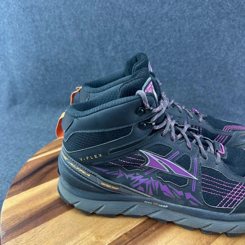 Altra Lone Peak V-Flex AFW1755H-1 Mid Black Purple Hiking Shoes Women's Sz 10.5